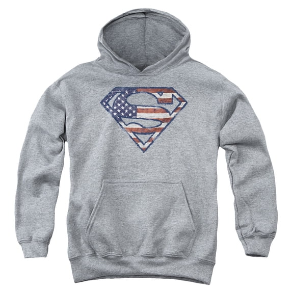 Superman - Wartorn Flag - Youth Hooded Sweatshirt - Small