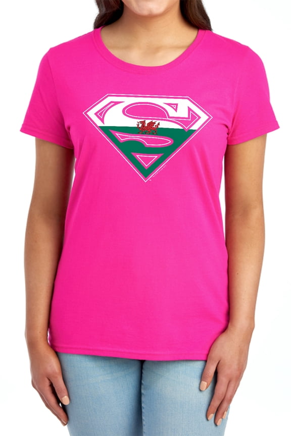 Superman Welsh Shield Women's T Shirt, Hot Pink, Large