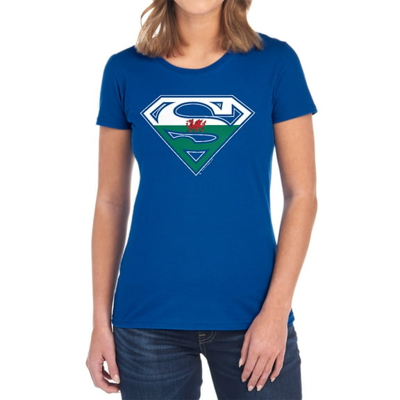 Superman Welsh Shield Women's T Shirt, Royal, Large