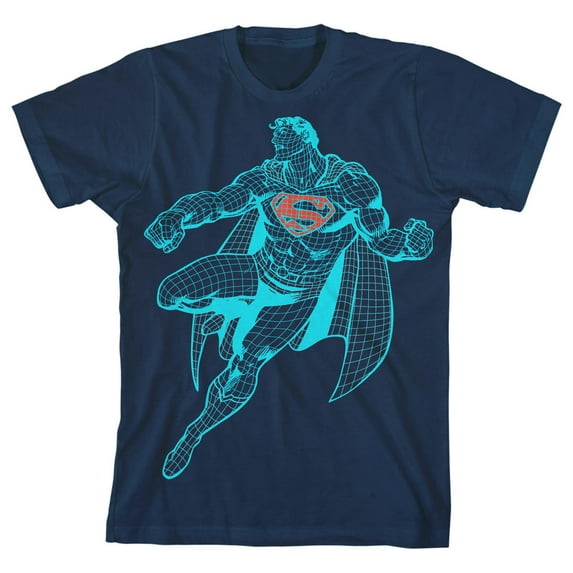 Superman Wire Frame Superhero Boy's Navy T-shirt-XS