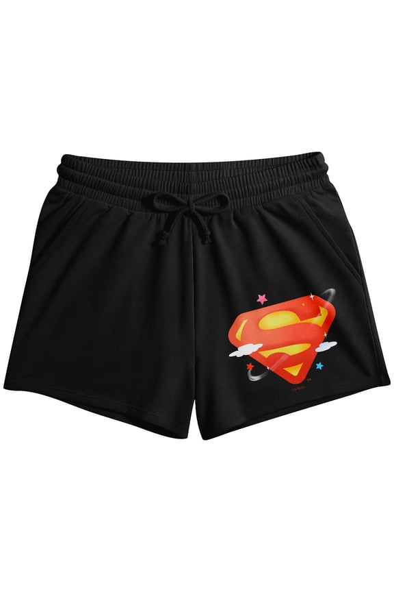 Superman Women's Lounge Shorts Elastic Drawstring Waistband DTG Shield Graphic Officially Licensed DC Comics Sleepwear-Medium