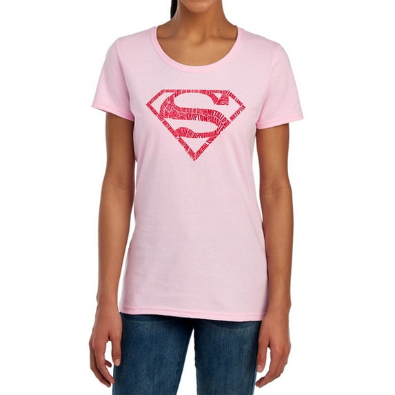 Superman Word Shield Women's T Shirt, Pink, X-Large