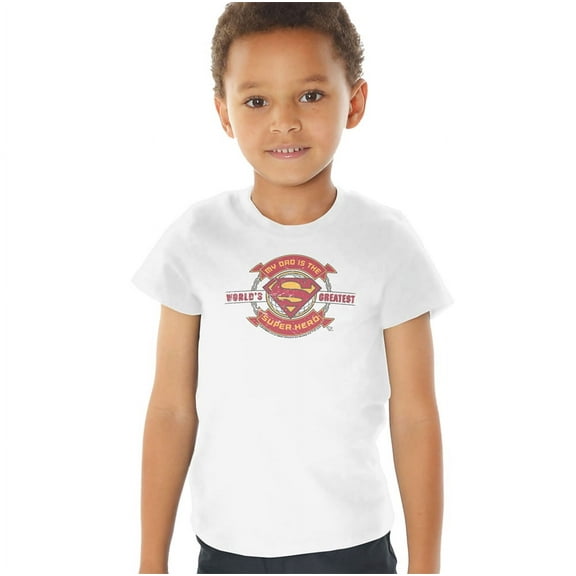 Superman Worlds Greatest Hero Dad Kids T Shirt (3) for Youth Toddler Boys and Girls, White