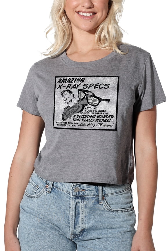 Superman X-Ray Specs Advert Women's Crop Top T-Shirt, Athletic Heather, Large