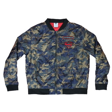 Superman Zip Up Jacket- Lapel Superman Logo Camo Style (Large)