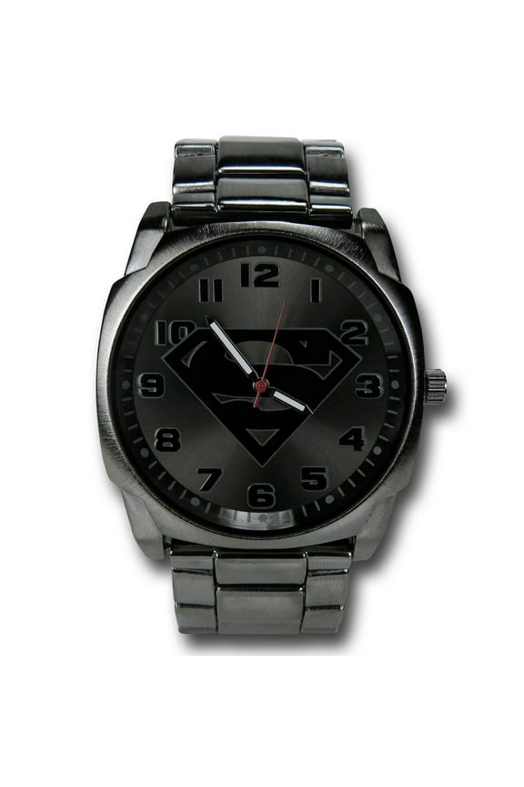 by DC Comics Men's 25mm Gun Metal Superman Symbol Steel Alloy Wristwatch, Black