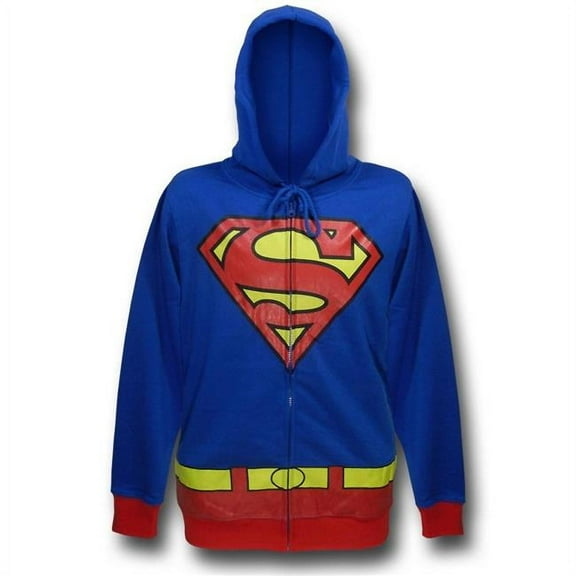Superman hoodsupcostrdcfL Superman Mens Costume Hoodie with Red Cuffs - Large