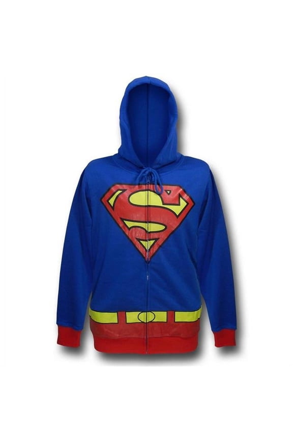 Superman hoodsupcostrdcfL Superman Mens Costume Hoodie with Red Cuffs - Large