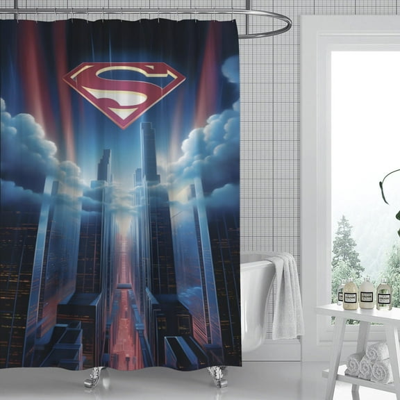 Superman shower curtain features a classic print, is waterproof for easy care, and installs quickly, ideal for enhancing your bathrooms appeal. Size: 59" x 71" (150 x 180 cm).