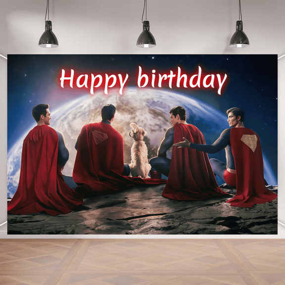 Superman theme party birthday background, polyester fiber fabric,suitable for party, birthday celebration and birthday party decoration 5.9x3.6ft