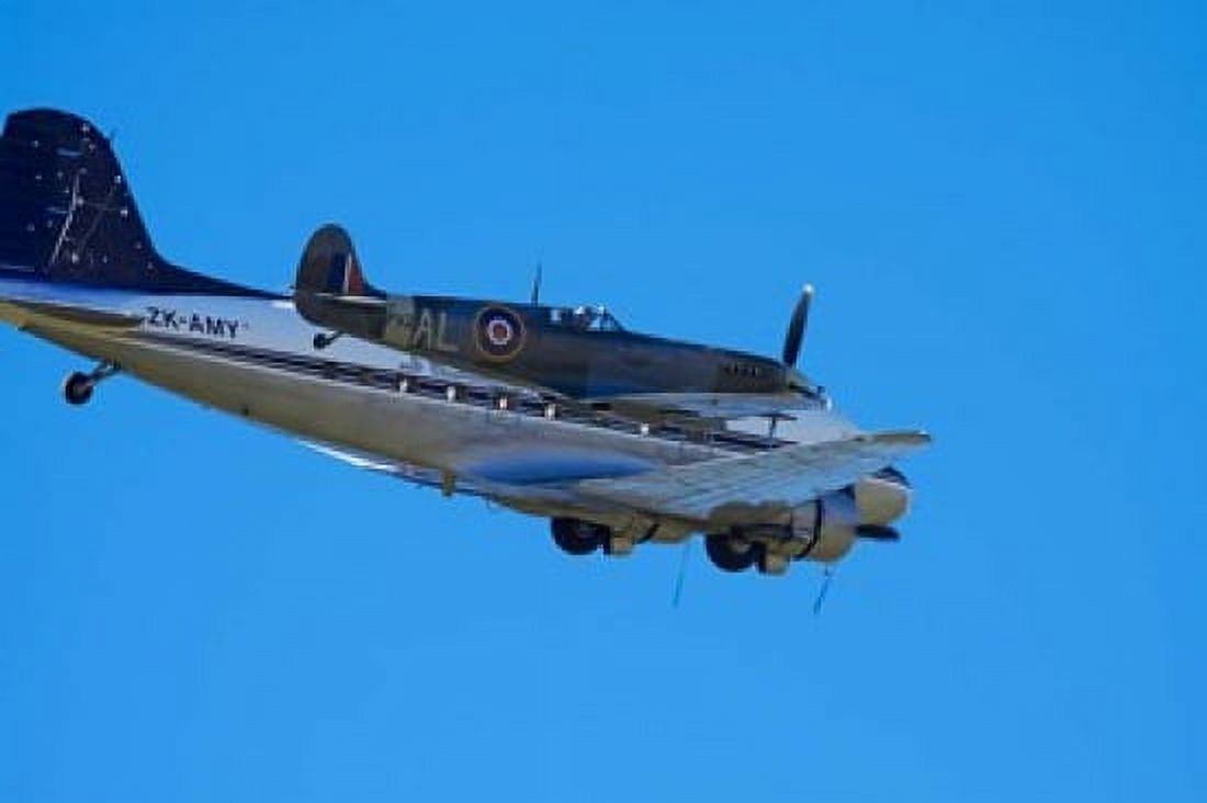 Supermarine Spitfire British and allied WWII War Plane DC3 (Douglas C-47 Dakota) Canvas Art - David Wall DanitaDelimont (26 x 18)