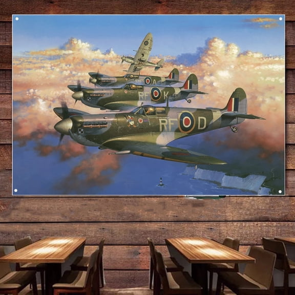 Supermarine Spitfire Mk.Vb Fighter Jet Poster Wall Banner & Flag Air Force Military Pictures - 38" x 57" Collectible Art Works Gift By Army Fans  -Aviation Art Decorative Tapestry