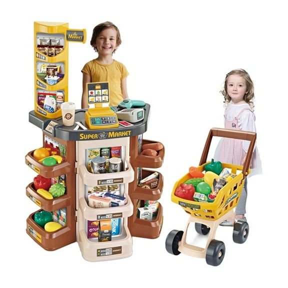 Supermarket Set 47-Piece Pretend Grocery Playset with Cash Register and Trolley