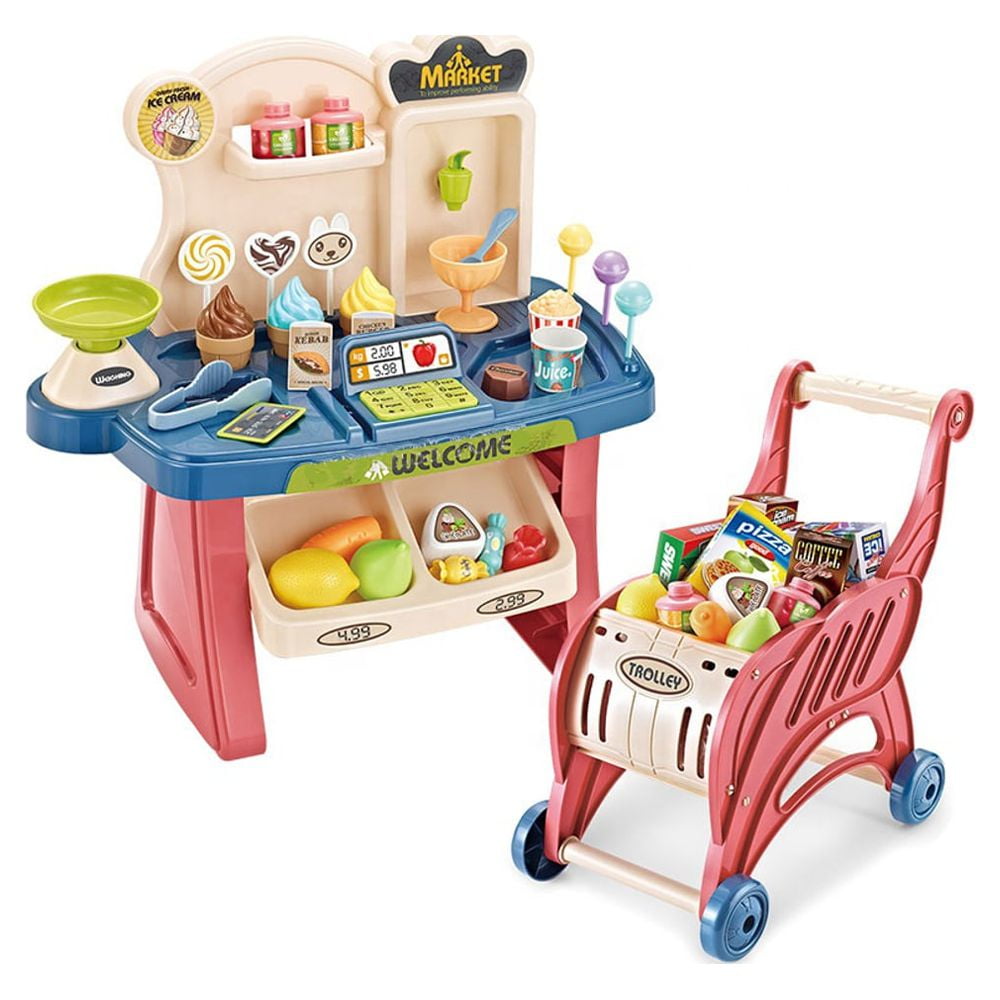 Supermarket Play Set Toy, Mini Dessert Shop Play,Toy Store W/Shopping Cart for Kids +3 Mundo Toys.