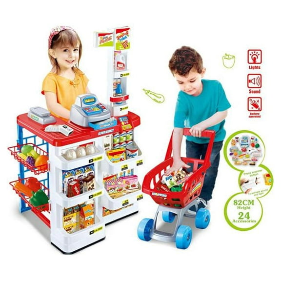 Supermarket Play Set with Cash Register 24-Piece for Kids, Ages 3 and Up