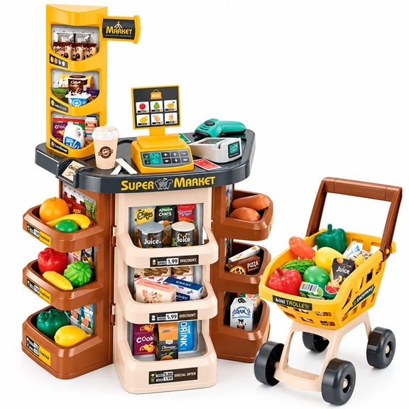 Mundo Toys Kids Supermarket Play Set, Cash Register, Scanner & Shopping Cart, Ages 3+