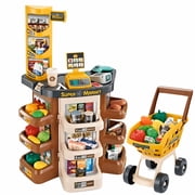 Supermarket Playset for Kids with Shopping Cart, Cash Register & Scanner, 47 Pieces