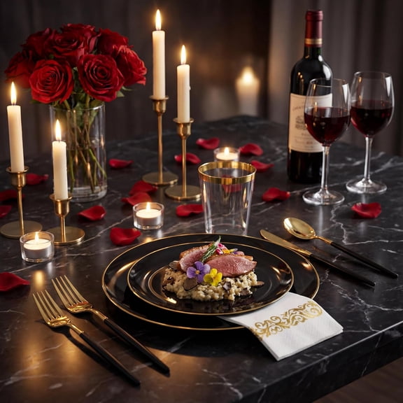 Supernal 350pcs Black and Gold Plastic Dinnerware Set