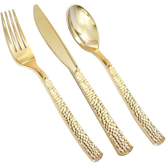 Supernal 360Pcs Gold Plastic Silverware Set for Weddings & Parties