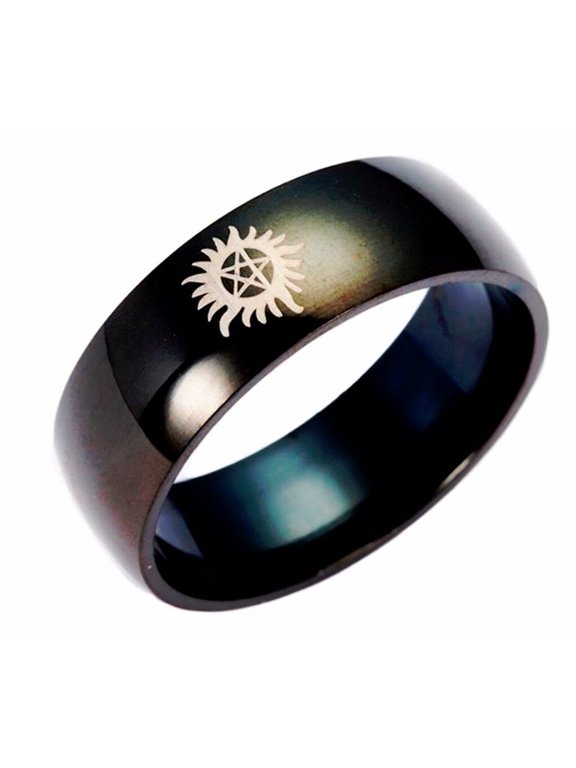Supernatural Anti-Possession Symbol Black Metal Band Ring Size 11