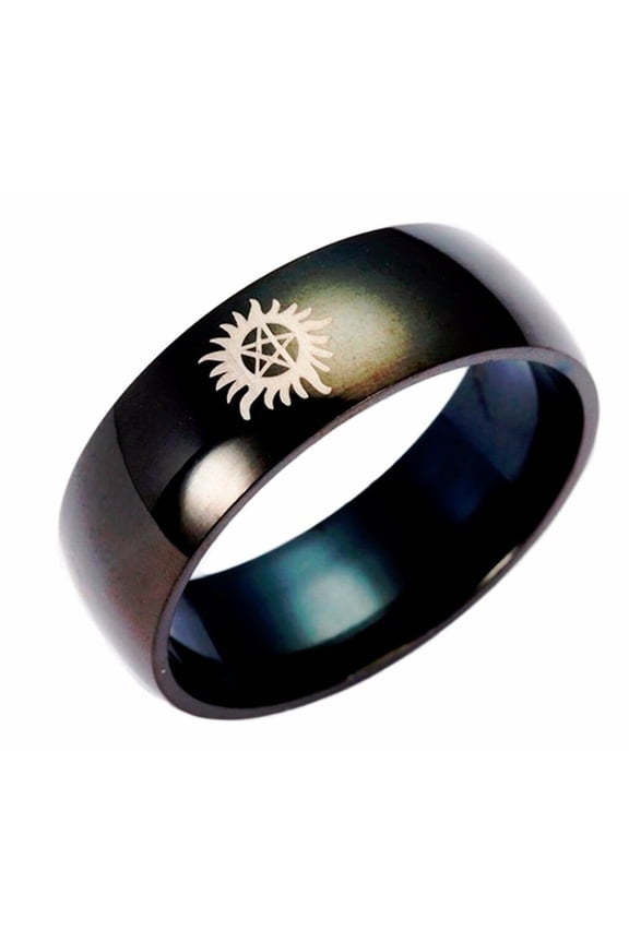 Supernatural Anti-Possession Symbol Black Metal Band Ring Size 11