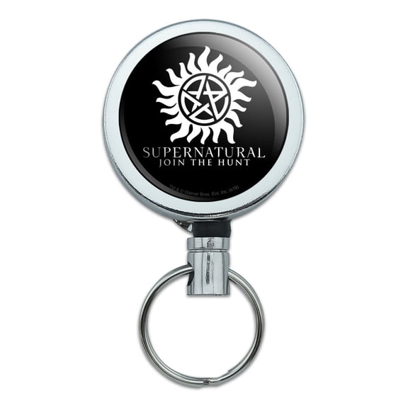 Supernatural Anti Possession Symbol Heavy Duty Metal Retractable Reel ID Badge Key Card Tag Holder with Belt Clip