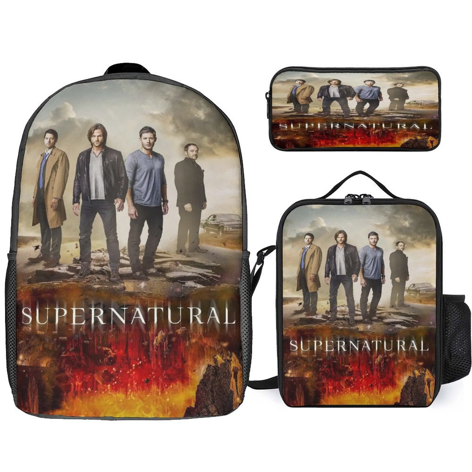 Superbad Rucksack Supernatural Backpack 3 Piece Set with Lunch Box And Pencil Case 3D ...