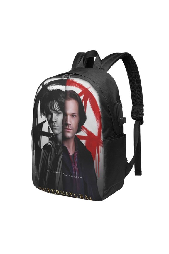 Supernatural Backpack For Men Women Teen , Water Resistant Casual Daypack Fits Laptop With Usb Charging Port,17 In Bookbag For Travel,Hiking,Gift