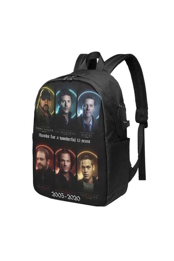 Supernatural Backpack For Men Women Teen , Water Resistant Casual Daypack Fits Laptop With Usb Charging Port,17 In Bookbag For Travel,Hiking,Gift