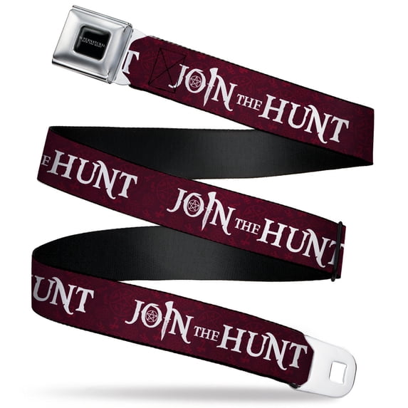 Supernatural Belt, Seatbelt Buckle Belt, Supernatural Join the Hunt Symbols Scattered Reds White, 32 to 52 Inches