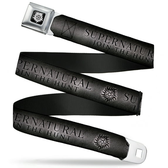 Supernatural Belt, Seatbelt Buckle Belt, Supernatural Join the Hunt Winchester Pentagram Grays Black, Youth 22 to 32 Inches