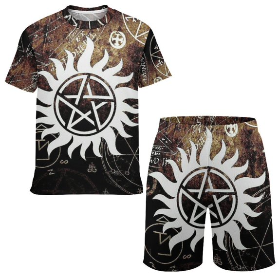 Supernatural Boys Short Sleeve T-Shirt And Shorts Outfit Set Activewear Mesh Short Set for Kids