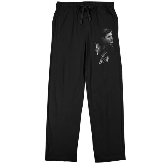 Supernatural Castiel & Dean B&W Men's Black Sleep Pajama Pants-Medium