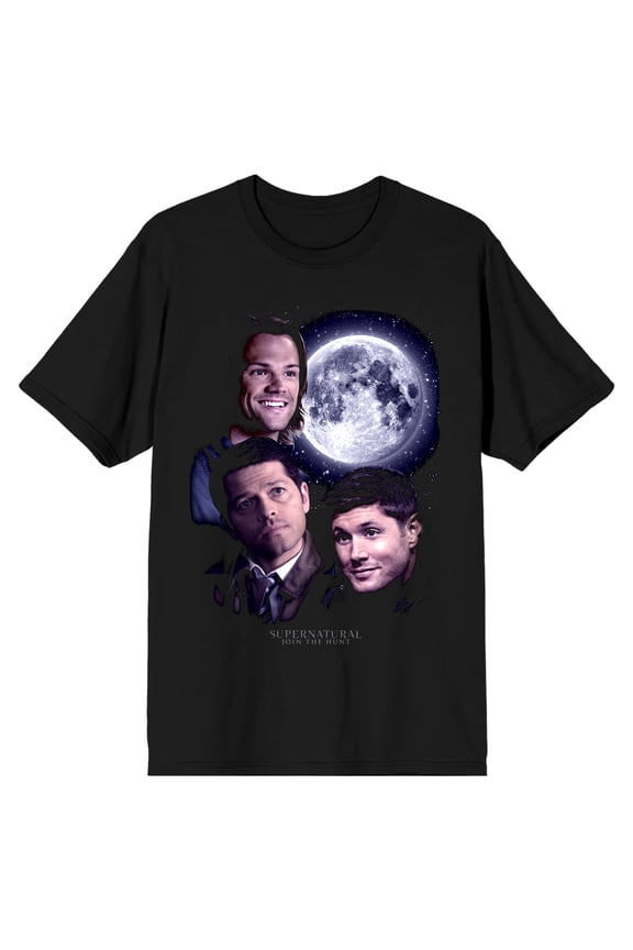 Supernatural Characters and Full Moon Men's Black T-shirt-5XL