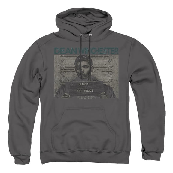 Supernatural Dean Mug Shot Unisex Adult Pull-Over Heather Hoodie, 2X-Large, Charcoal
