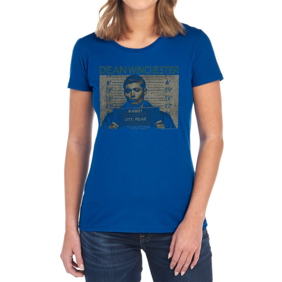 Supernatural Dean Mug Shot Women's T Shirt, Royal, 2X-Large