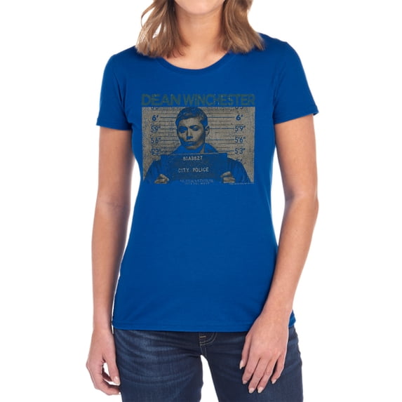 Supernatural Dean Mug Shot Women's T Shirt, Royal, Large