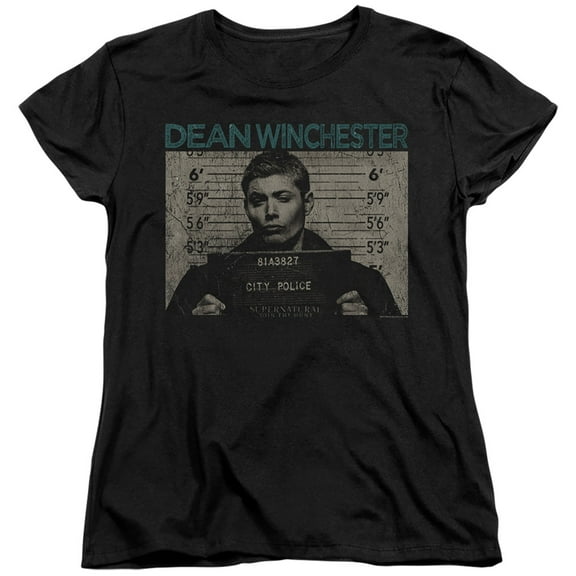 Supernatural Dean Mug Shot Women's T Shirt (X-Large) Black
