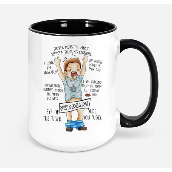 Supernatural Dean Winchester Oh My Pudding Quotes Coffee Mug 11oz (Accent Black) 11 oz Mug