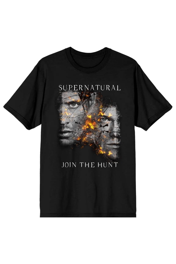 Supernatural Distressed Character Art Women's Black Short Sleeve Crew Neck Tee-Large