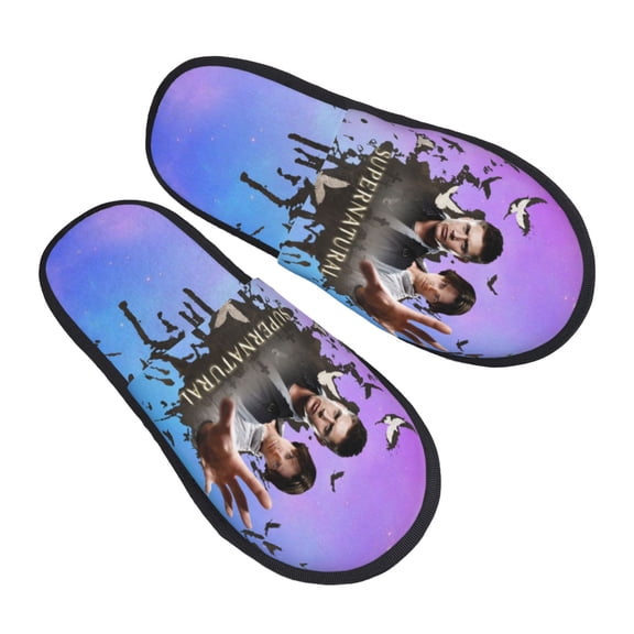 Supernatural Furry Slippers For Men Women Fuzzy House Slippers Winter Anti-Slip Indoor And Outdoor Slip On Shoes Medium