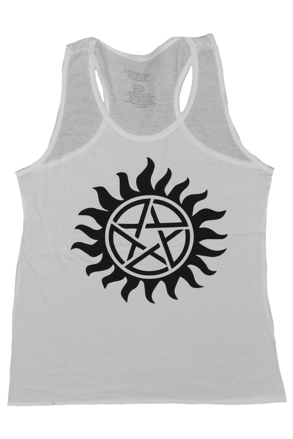 Girls Juniors Tank Top- Pentagram Sun Symbol Image (Large)