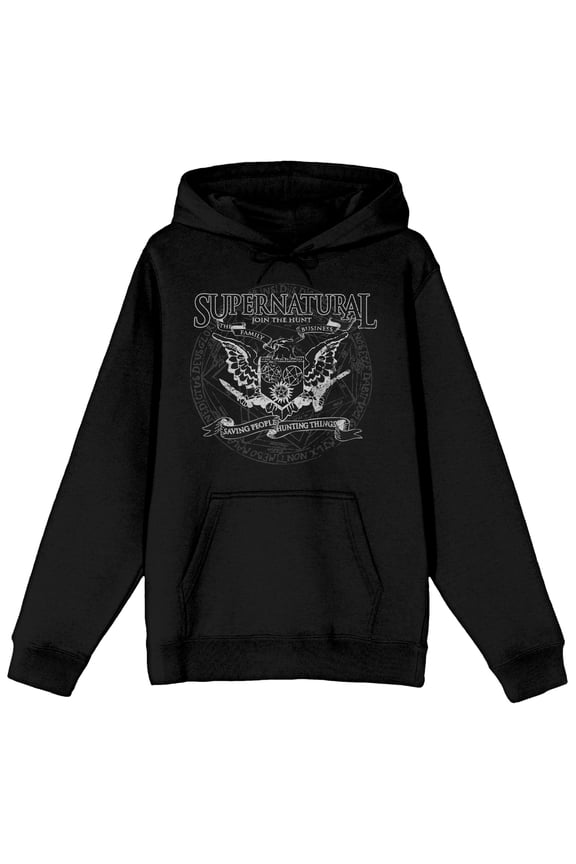 Supernatural Join The Hunt Eagle Crest Long Sleeve Men's Black Hooded Sweatshirt-Large