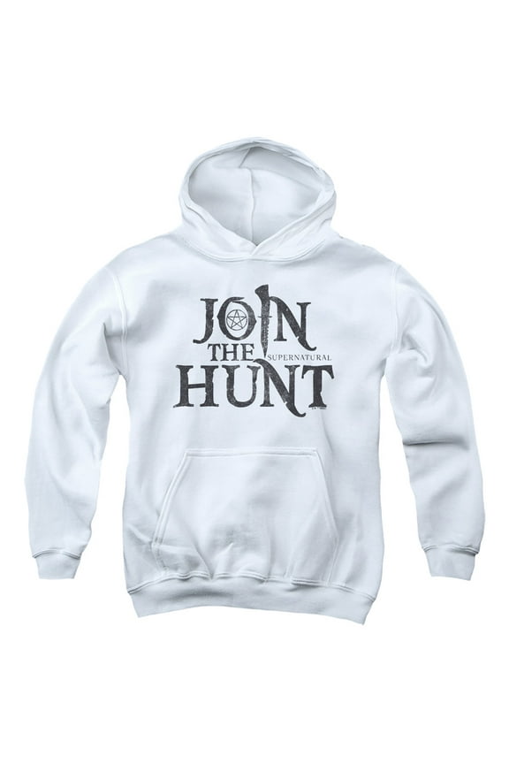 Join the Hunt Logo Youth Kids Boy/Girls Pull-Over Hoodie, White, Medium