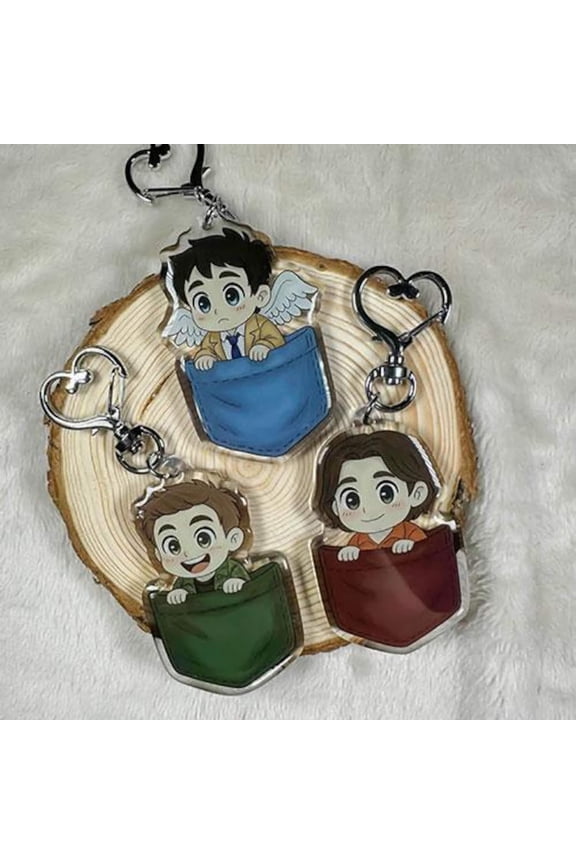 Supernatural Keychain | Castiel Dean Sam | Chibi SPN Acrylic Charm | Pocket Babies| Double-Sided Epoxy Keych (1 keychain)