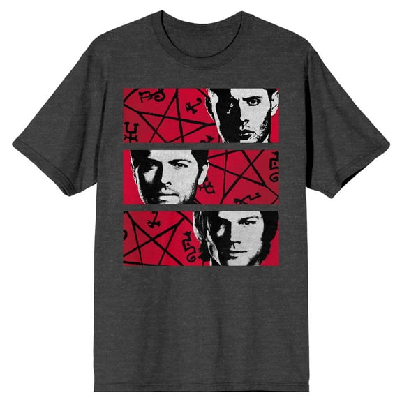 Supernatural Main Character Panels Men's Charcoal Heather T-shirt-3X-Large