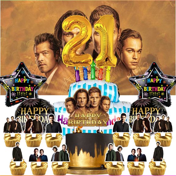 Supernatural Party Supplies Decor 21th Kit Balloons Birthday Cake Topper Banner Backdrop Decorations
