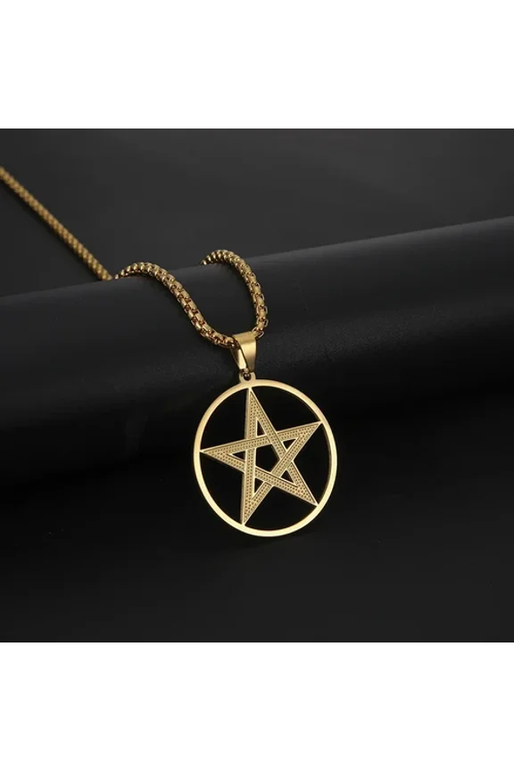 Supernatural Pentagram Necklace for Men 14K Yellow Gold Box Chain Pentacle Star Talisman Amulet Pendant Necklaces Jewelry