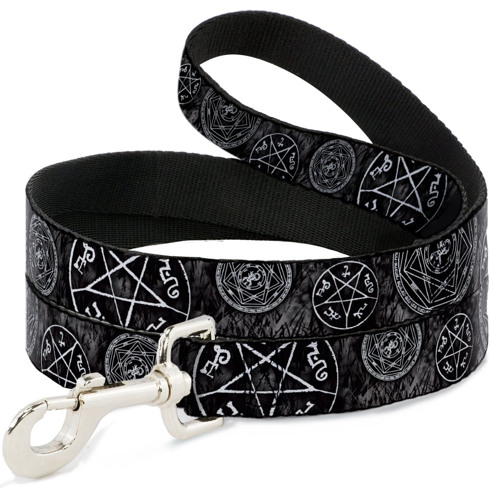 Supernatural Pet Leash, Dog Leash, Supernatural Devils Trap Pentagrams Grays Black White, 6 Feet Long 1.0 Inch Wide