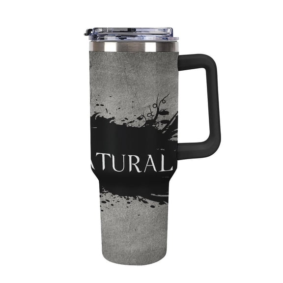Supernatural Sam Dean 40oz Large Capacity Car Cup Tumbler with Handle And Straw Lid, Insulated Stainless Steel Double Wall Vacuum Travel Mug, Leak-proof Large Capacity Car Cup,Cupholder Friendly
